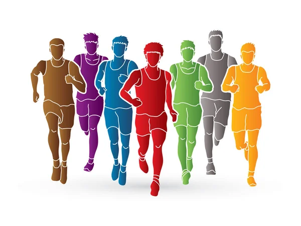 Hommes en course, Coureurs de marathon, Groupe de personnes en course — Image vectorielle