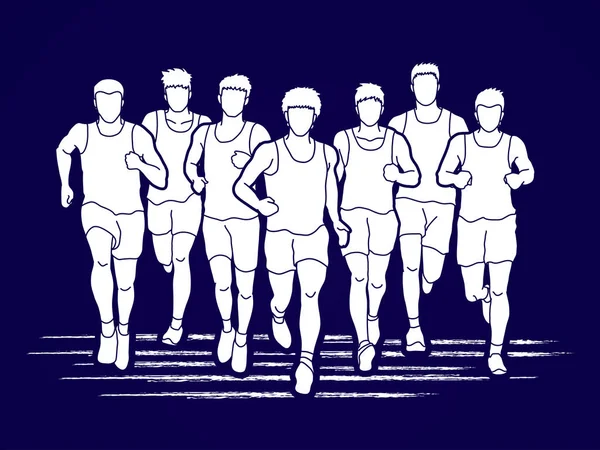 Hombres corriendo, corredores de maratón, grupo de personas corriendo — Archivo Imágenes Vectoriales