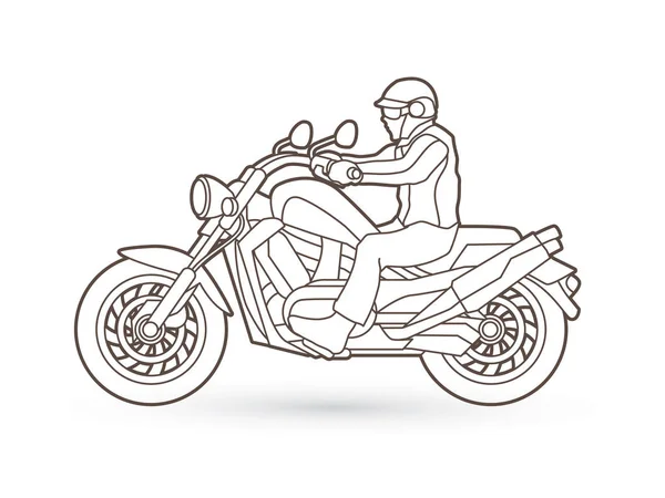 Чоловік їде на мотоциклі графічний вектор — стоковий вектор