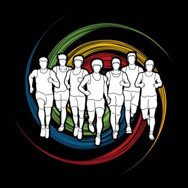 Maraton koşucu, bir grup insan çalışan, çalışan erkeklerin 