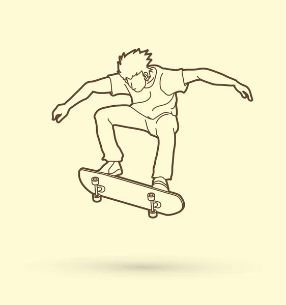 Skateboarder jumping skateboarding action — Stock Vector