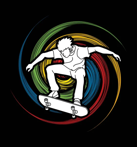 Skateboarder salto de skate acción — Vector de stock