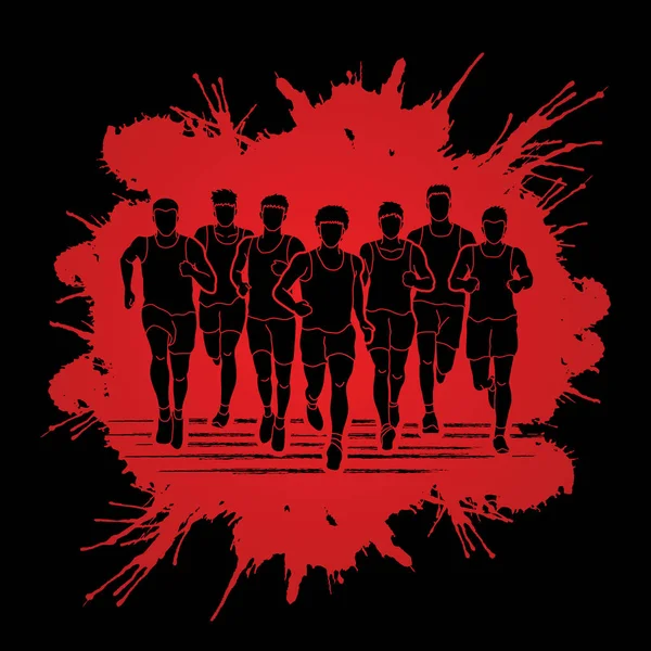 Corredores de maratón, Grupo de personas corriendo, Hombres corriendo — Vector de stock