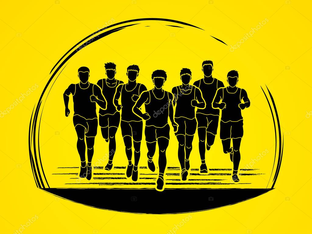 Marathon runners, Group of people running, Men running graphic vector.