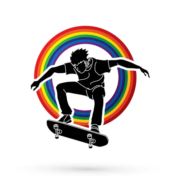 Skateboarder salto grafico vettoriale — Vettoriale Stock