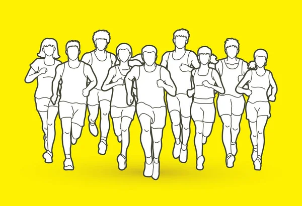 Skupina lidí běží, muži a ženy běh maraton běžců — Stockový vektor