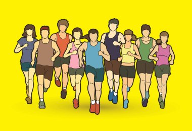 Maraton koşucu, bir grup insan çalıştıran, birlikte çalışan kadın ve erkek