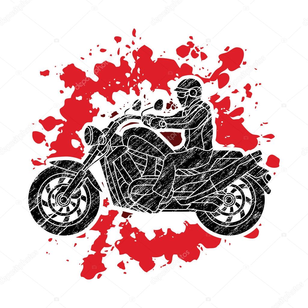 A man riding motorbike designed on splatter blood background graphic vector