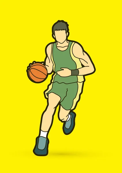Önden Görünüm çalıştıran basketbolcu — Stok Vektör