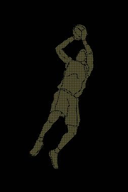 Atlama basketbol oyuncusu ve bir topu çekim hazırlamak 