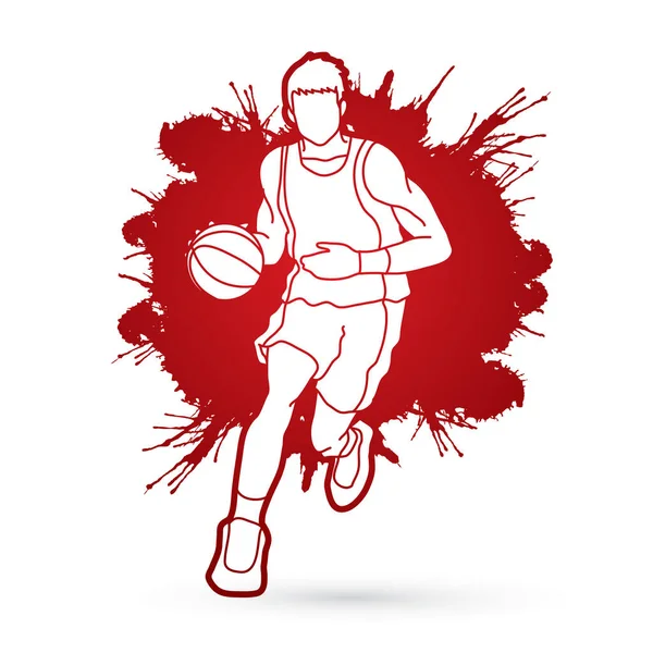 Jugador de baloncesto corriendo vista frontal — Vector de stock