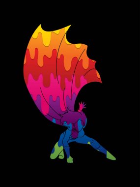 Güçlü bir kadın. Süper kahraman iniş güçlü eylem 