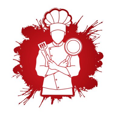 Şef Aşçı geçti ayakta silah pan ve spatula ile 