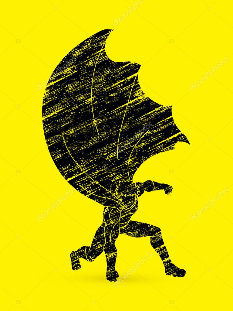Strong Man. Superhero landing powerful action graphic vector