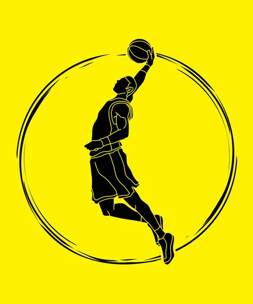 Jogador de basquete dunking vector gráfico — Vetor de Stock