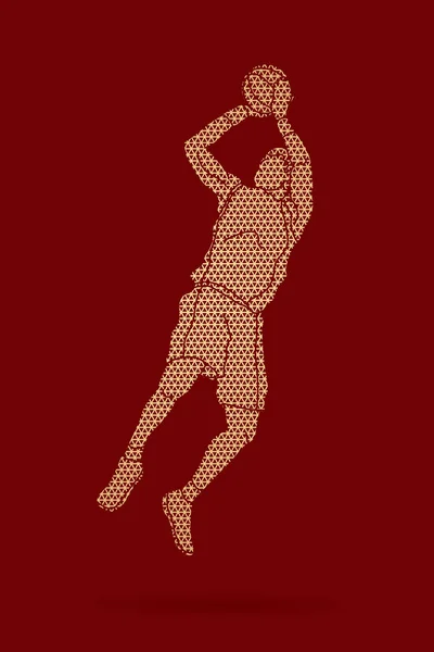 Joueur de basket-ball sautant et se préparant à tirer une balle — Image vectorielle