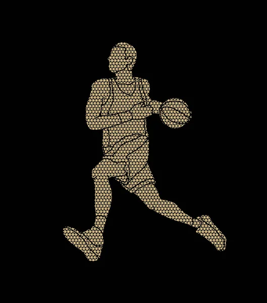 Giocatore di basket in esecuzione palla gocciolante — Vettoriale Stock
