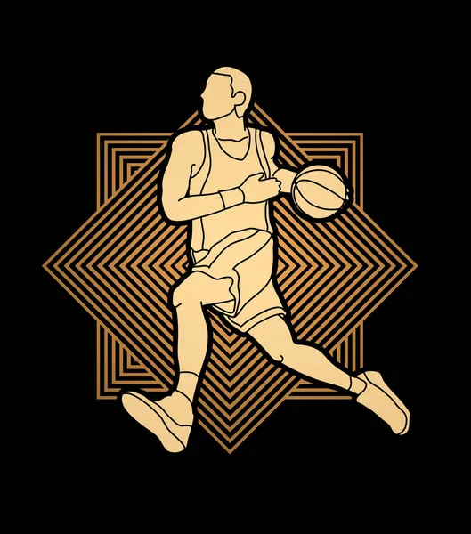 Jugador de baloncesto corriendo dripping ball — Vector de stock