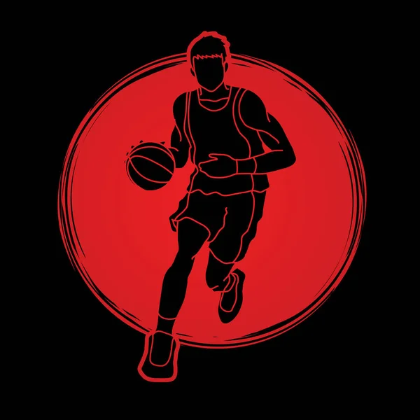 Jugador de baloncesto corriendo vista frontal vector gráfico — Vector de stock