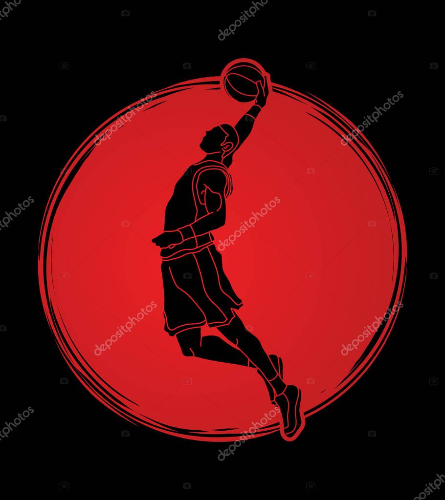 Basketball player dunking designed on sunlight background graphic vector