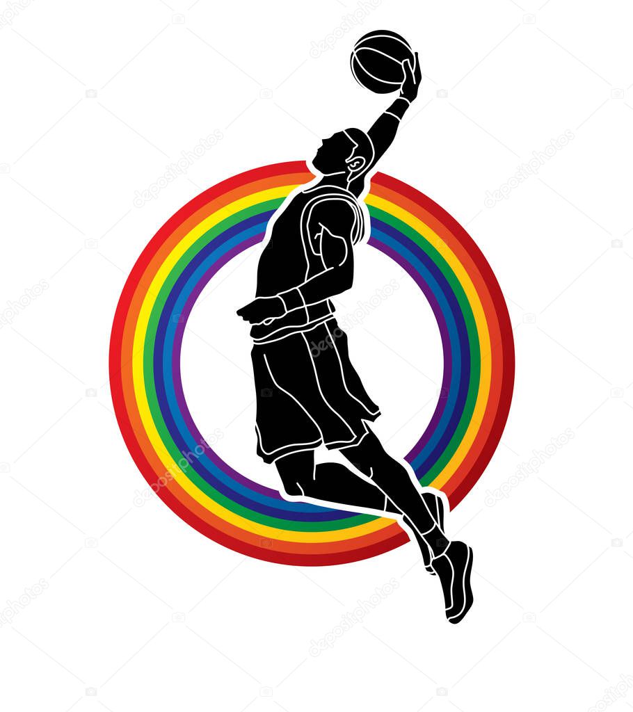 Basketball player dunking graphic vector