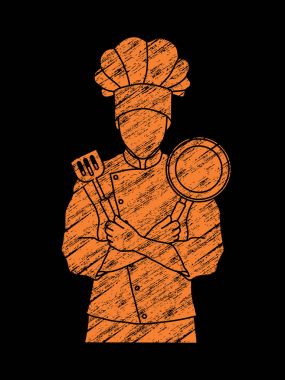 Şef Aşçı geçti ayakta silah pan ve spatula ile 