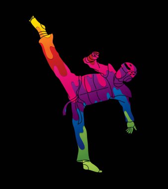 Taekwondo yüksek tekme eylem güvenlik ekipmanları ile