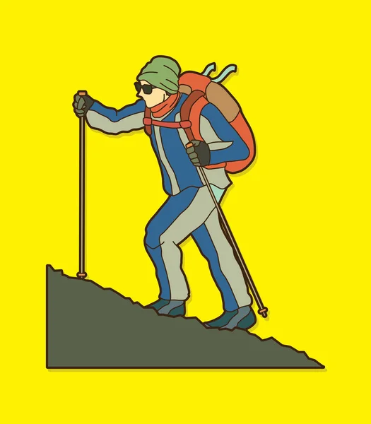 Een man die wandelen op de berg — Stockvector
