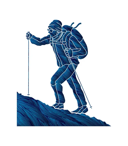 En man som vandring på berget — Stock vektor