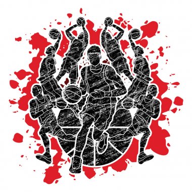 Basketbol takım oyuncusu Damlama top eylem dunking 