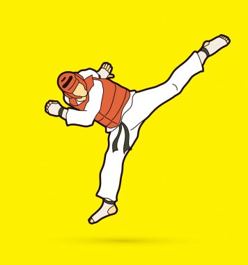 Taekwondo atlama tekme eylem güvenlik ekipmanları ile 
