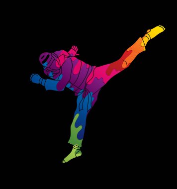 Taekwondo atlama tekme eylem güvenlik ekipmanları ile 