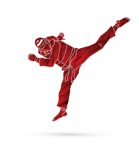 Taekwondo sprong kick actie met bewaker apparatuur — Stockvector