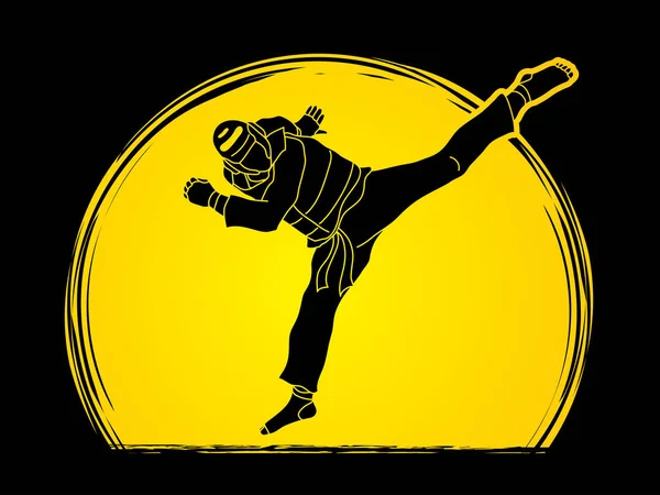 Taekwondo Jump Kick Action mit Schutzausrüstung — Stockvektor
