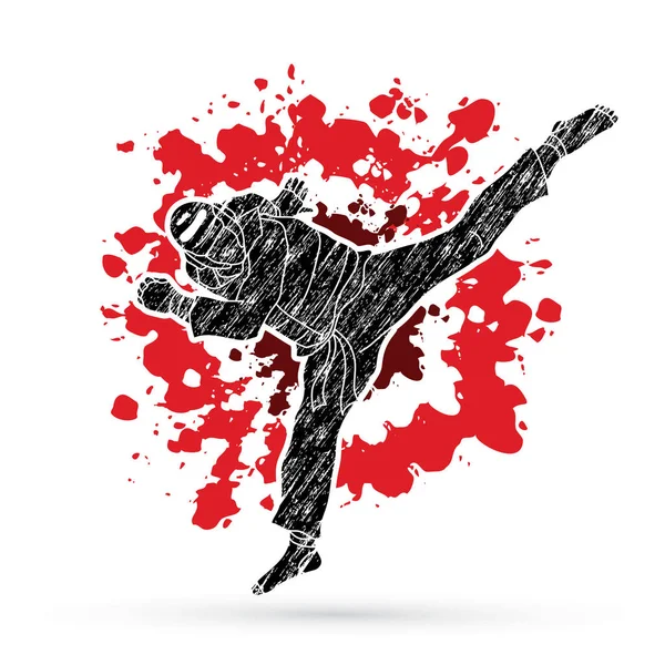 Taekwondo atlama tekme eylem güvenlik ekipmanları ile 