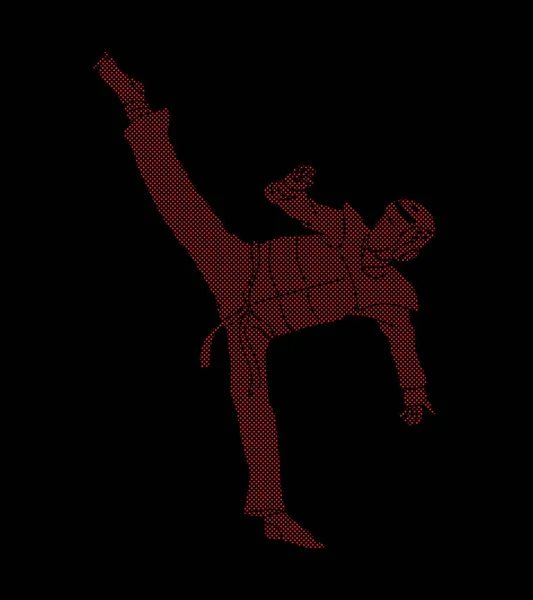 Taekwondo coup de pied action avec l'équipement de garde — Image vectorielle