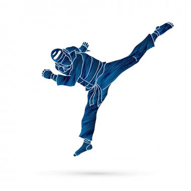 Taekwondo atlama tekme eylem güvenlik ekipmanları ile 