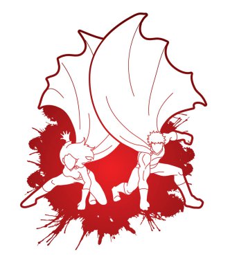 Güçlü erkek ve kadın, çift süper kahraman iniş güçlü eylem 