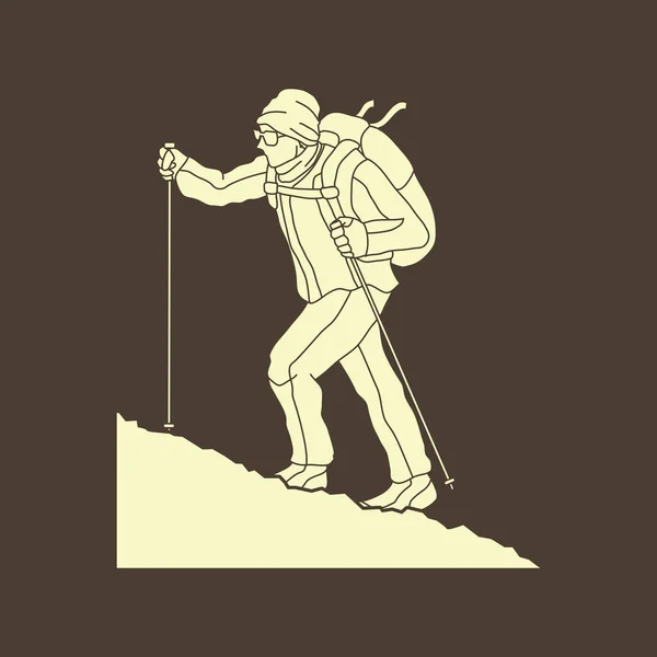 Ein Mann wandert auf dem Berg-Graphikvektor — Stockvektor