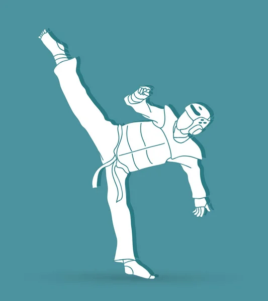 Taekwondo Kick Action mit Schutzausrüstung Grafikvektor. — Stockvektor