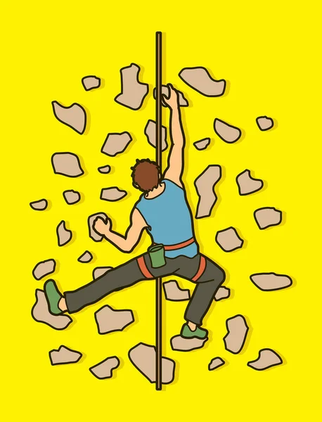Hombre escalando en la pared, Senderismo vector gráfico interior . — Archivo Imágenes Vectoriales