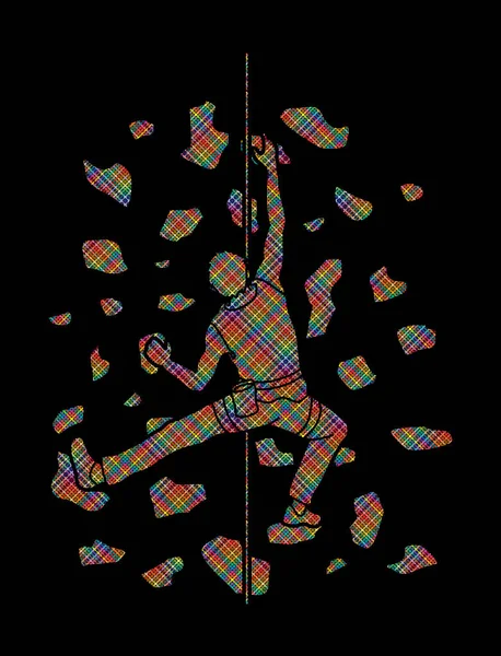Homme grimpant sur le mur, Randonnée intérieure vecteur graphique . — Image vectorielle