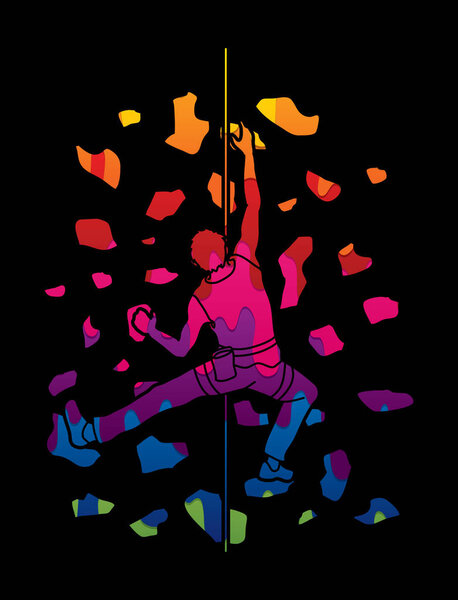 Man climbing on the wall , Hiking indoor  graphic vector.