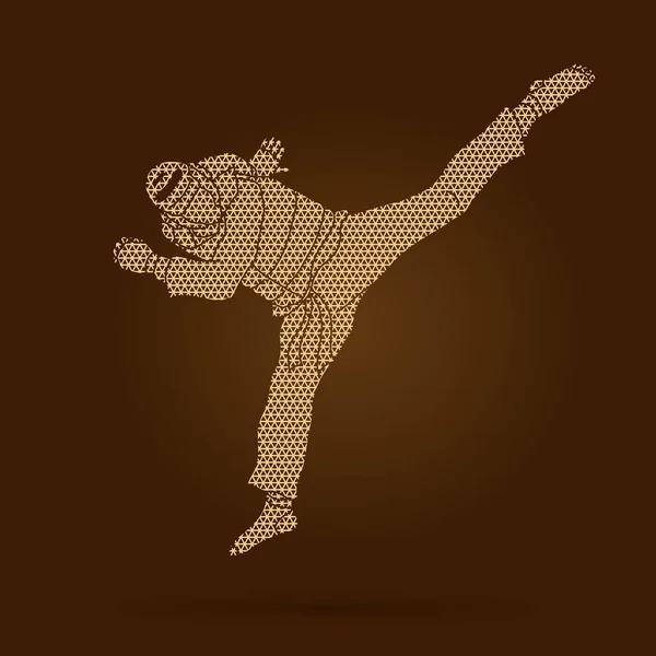 Acción de patada de salto Taekwondo con vector gráfico de equipo de guardia . — Vector de stock