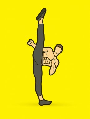 Kung fu, Karate yüksek tekme Önden Görünüm 