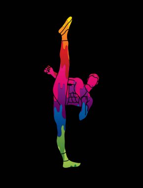 Kung fu, Karate yüksek tekme Önden Görünüm 