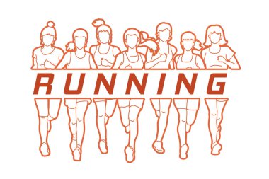 Maraton koşucular, çalışan metin ile çalışan kadın grubu  