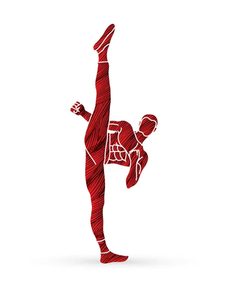 Kung fu, Karate vista frontal do pontapé alto — Vetor de Stock