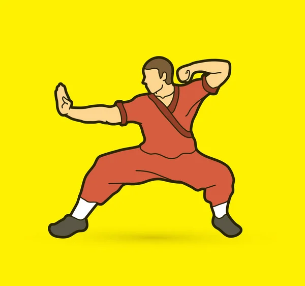 Kung fu actie klaar om te vechten — Stockvector