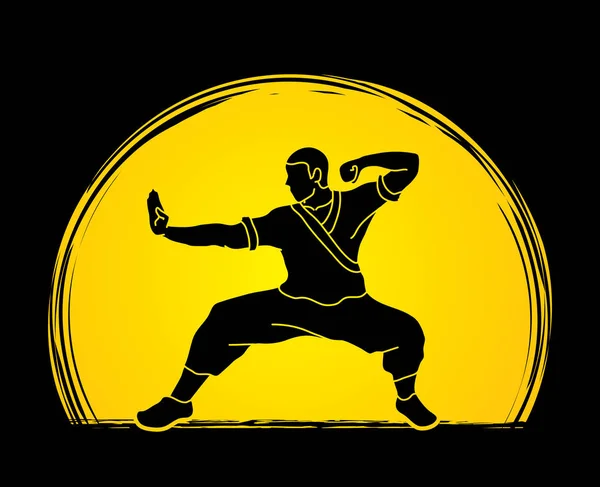 Ação Kung fu pronta para lutar — Vetor de Stock